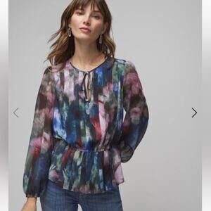 White House Black Market Dreamy Tulip Print Peplum Chiffon Blouse NWT Size S